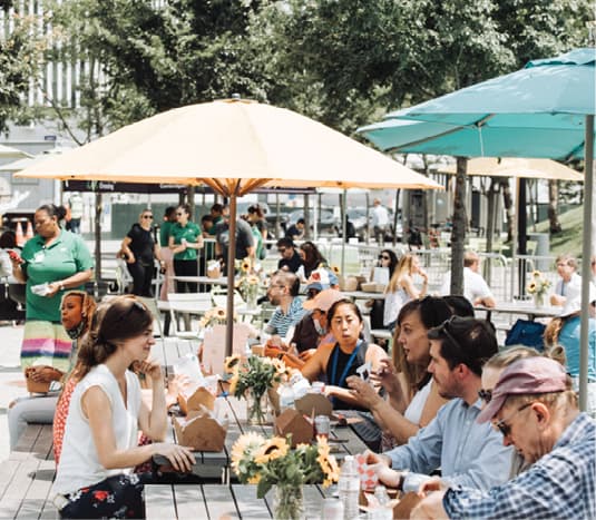 people eating in the picnic grove